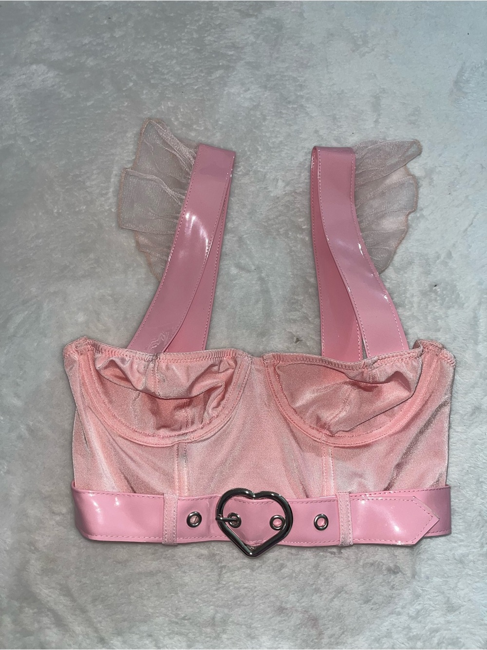 Sugar Thrillz Heart Belt Ruffle Bustier Crop Top Dolls Kill Buckle Small Rave S